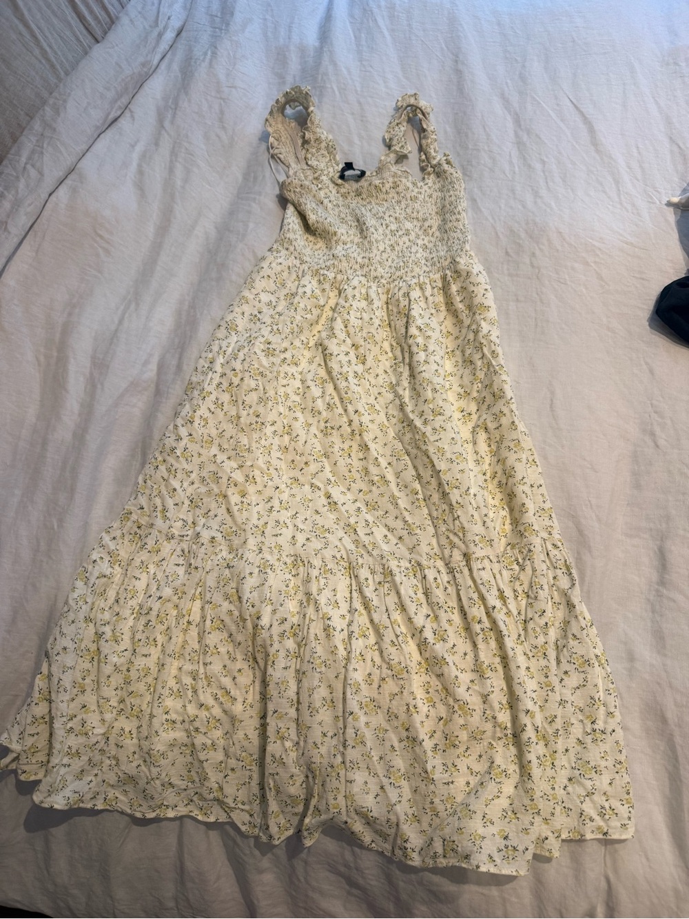 Smocked Floral Maxi Dress in Light Yellow